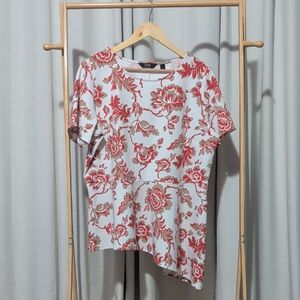 dennis basso White Tee with Coral Floral Print